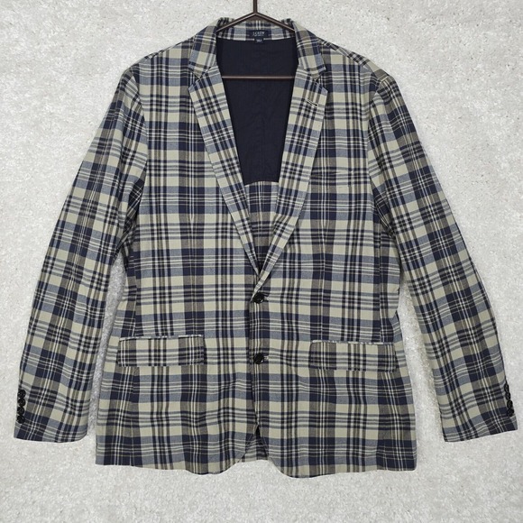 J Crew Ludlow Jacket Mens Large Plaid 2 Button Unstructured Lightweight Blazer - Picture 1 of 14
